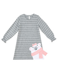 Teddy Bear Girl Grey Striped Dress - 3