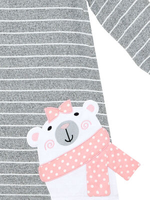 Teddy Bear Girl Grey Striped Dress - 5