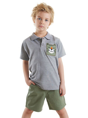 Tiger Appliqued Pique Polo Shirt&Twill Shorts Set - 1