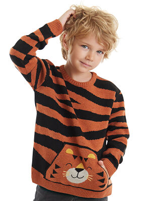 Tiger Boy Brown Knit Pullover Sweater - 1