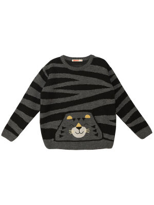 Tiger Boy Grey Knit Pullover Sweater - 3