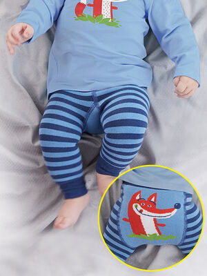 Tilki Erkek Bebek Örme Mavi Tayt-Pantolon