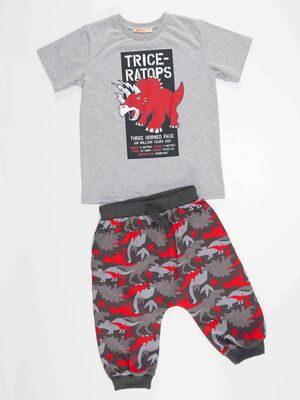 Triceratops Erkek Çocuk T-shirt Kapri Şort Takım