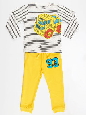 Truck Boy Striped T-shirt&Pants Set - 3