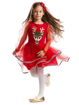 Tulle Deer Girl Red Tutu Xmas Dress - 1