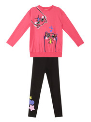 Twin Cats Girl T-shirt&Leggings Set - Thumbnail