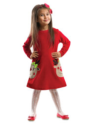 Twin Deers Girl Red Velvet Xmas Dress - 1