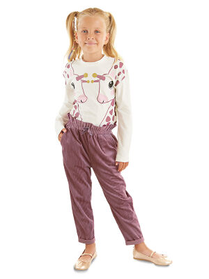 Twin Giraffe Girl T-shirt&Velvet Pants Set - 1