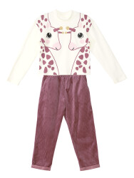 Twin Giraffe Girl T-shirt&Velvet Pants Set - 3