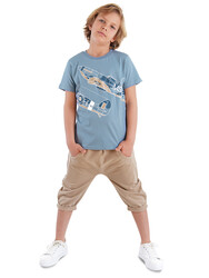 Uçak Erkek Çocuk T-shirt Kapri Şort Takım - Thumbnail
