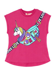 Unicorn Çantalı Kız Çocuk T-shirt Takım - 5