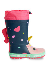 Unicorn Girl Navy Blue Rain Boots - Thumbnail