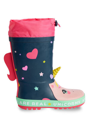 Unicorn Girl Navy Blue Rain Boots