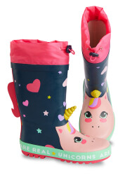 Unicorn Girl Navy Blue Rain Boots - 1