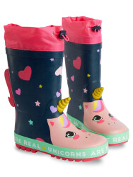 Unicorn Girl Navy Blue Rain Boots - 3