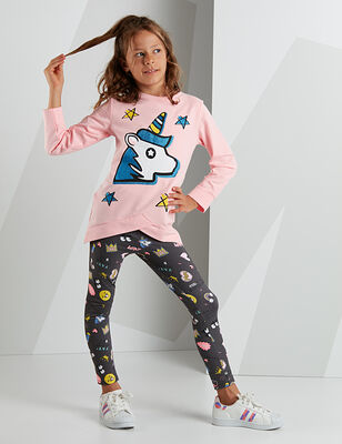 Unicorn Girl Pink Sweatshirt Grey Leggings Set - 1