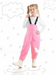 Unicorn Girl Pink Waterproof Puddlesuit Dungarees - 1