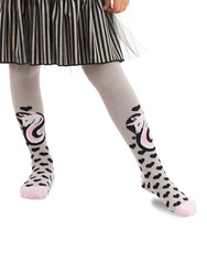 Unicorn Gri Pembe Kız Çocuk Külotlu Çorap - Thumbnail