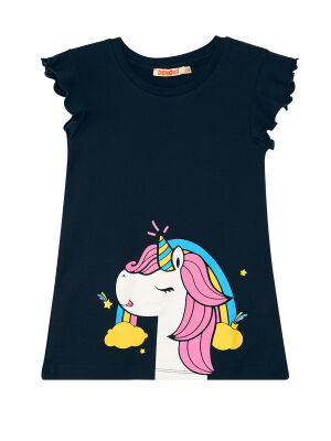 Fırfırlı Unicorn Gücü Kız Çocuk Yazlık T-shirt Tayt Takım - 5