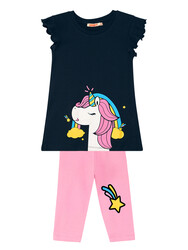 Unicorn Gücü Kız Çocuk T-shirt Tayt Takım - Thumbnail