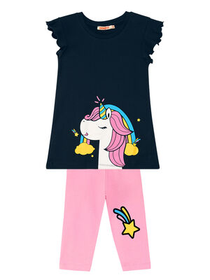 Unicorn Gücü Kız Çocuk T-shirt Tayt Takım