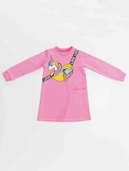 Unicorn in Bag Girl Pink Dress - Thumbnail