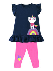 Unicorn Kedi Kız Çocuk T-shirt Tayt Takım - Thumbnail