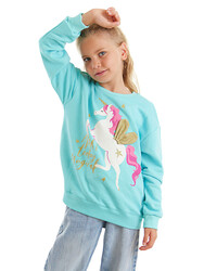 Unicorn Kız Çocuk Mint Sweatshirt - Thumbnail
