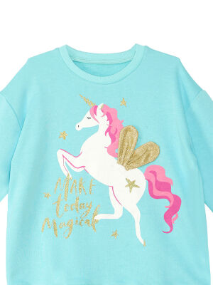 Unicorn Kız Çocuk Mint Sweatshirt - 5