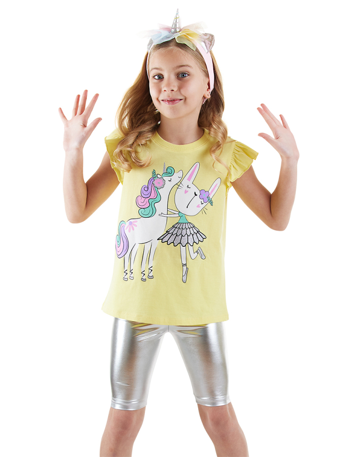 Unicorn Kız Çocuk T-shirt Metalik Tayt Takım - 1