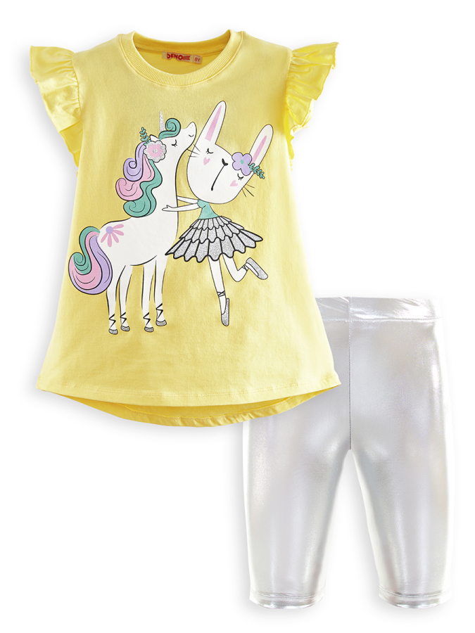 Unicorn Kız Çocuk T-shirt Metalik Tayt Takım - 3