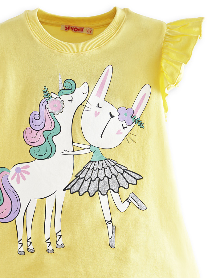 Unicorn Kız Çocuk T-shirt Metalik Tayt Takım - 5