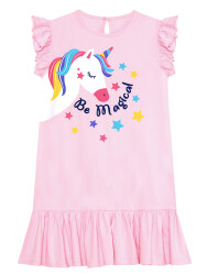 Unicorn Magic Kız Çocuk Pembe Fırfırlı Yazlık Elbise - 3