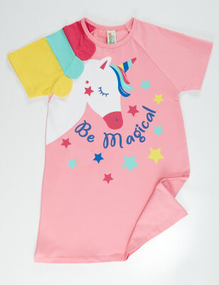 Unicorn Reglan Pembe Kız Çocuk Yazlık Penye Elbise - 5