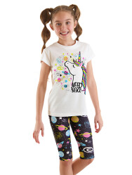 Uzayda Unicorn Kız Çocuk Yazlık T-Shirt Tayt Takım - 1