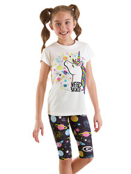 Uzayda Unicorn Kız Çocuk T-Shirt Tayt Takım - Thumbnail