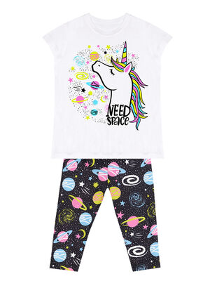 Uzayda Unicorn Kız Çocuk T-Shirt Tayt Takım