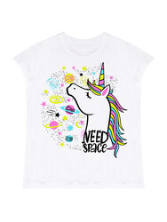 Uzayda Unicorn Kız Çocuk T-Shirt Tayt Takım - Thumbnail