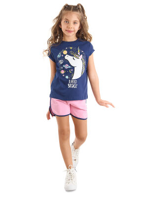 Uzayda Unicorn Kız T-shirt Şort Takım - 1