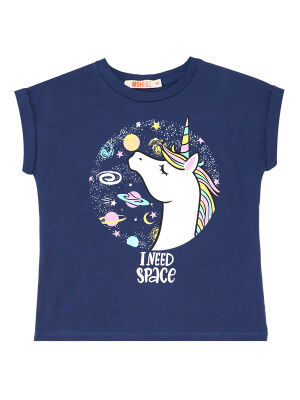 Uzayda Unicorn Kız T-shirt Şort Takım - 5