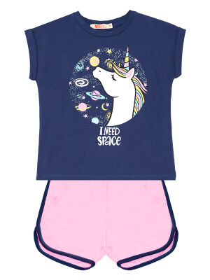 Uzayda Unicorn Kız T-shirt Şort Takım - 3