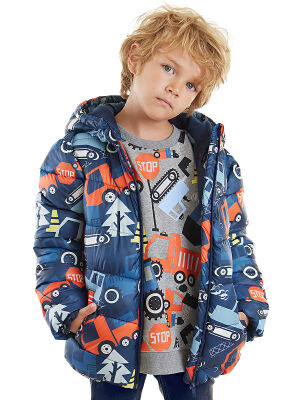 Vehicles Boy Navy Blue Puffer Coat - 1