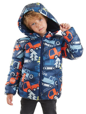 Vehicles Boy Navy Blue Puffer Coat - 5