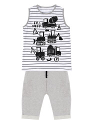 Vehicles Striped Boy T-shirt&Capri Pants Set - 3