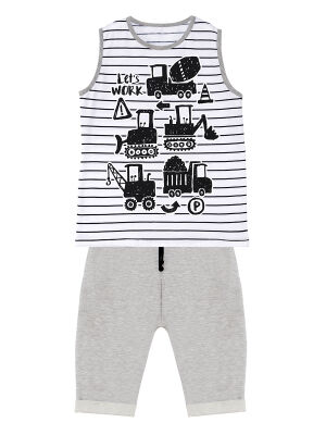 Vehicles Striped Boy T-shirt&Capri Pants Set - 3