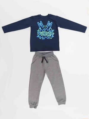 Wow Boy Navy Blue T-shirt&Pants Set - 2