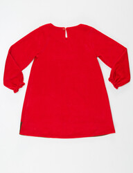 Yavru Geyik Kız Kadife Kırmızı Yılbaşı Elbise - Thumbnail
