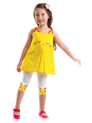 Yellow Sleepy Cat Tunic Set - 1