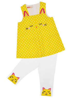 Yellow Sleepy Cat Tunic Set - 3