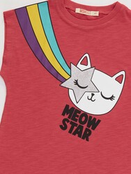 Yıldızlı Kedi Kız Çocuk T-shirt Siyah Tayt Takım - Thumbnail